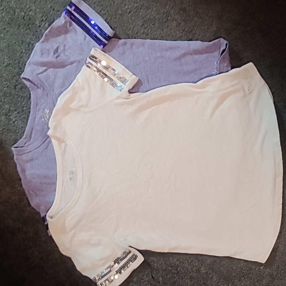 Justice 4 girls, 2 piece tops, sz 8, white/purple